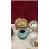 Image 6 : Miniature Figurines, Display Stand, Ceramic Souvenir Pitcher, Porcelain Teaware, and More