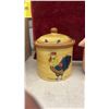 Image 2 : Three Ceramic Cookie Jars: Rooster, Pig "Make a Pig of Yourself" and Coffee Grinder