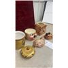 Image 6 : Three Ceramic Cookie Jars: Rooster, Pig "Make a Pig of Yourself" and Coffee Grinder
