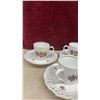 Image 2 : Set of Eight Porcelain Bavaria Schumann Arzberg Cups and Reticulated Floral Saucers With Gold Trim