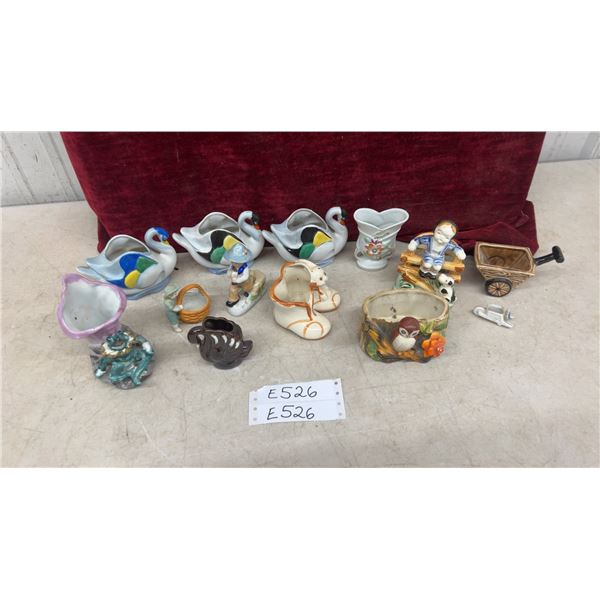 12 Pieces of Occupied Japan Ceramic and Porcelain Figural Vases and Figurines