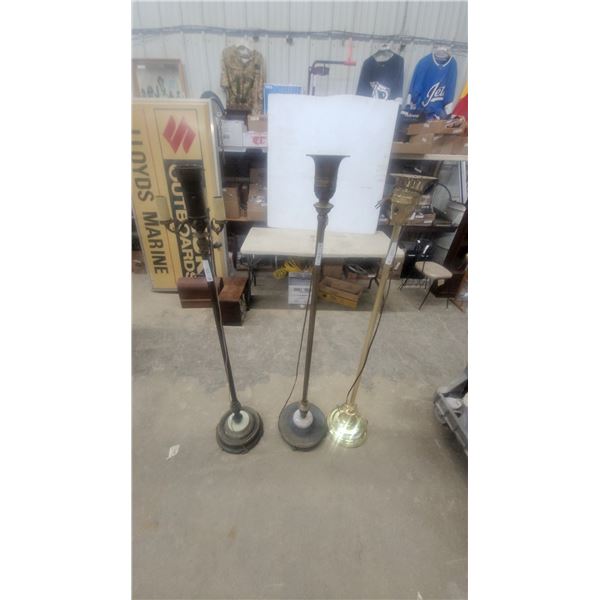 Lot of 3 Vintage Torchiere Floor Lamps, Cast Iron Candelabra and Ornate Brass Styles