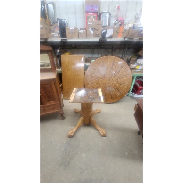 Oak Pedestal Dining Table with Round Sunburst Top, Claw Feet, and Extension Leaf 30" Hgt.