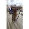 Image 2 : Antique Oak Curio Display Cabinet with Glass Door, Glass Shelves, and Carved Crest 60 x 28 x 13"