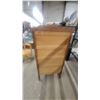 Image 8 : Antique Oak Curio Display Cabinet with Glass Door, Glass Shelves, and Carved Crest 60 x 28 x 13"