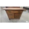 Image 2 : Antique Oak Washstand with Towel Rack Two Drawers, and Carved Lower Cabinet 49 x 32 x 18"