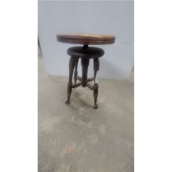 Antique Adjustable Wooden Piano Stool with Claw-And-Ball Feet and Turned Legs