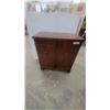 Image 1 : Vintage Wooden Console Radio-Phonograph Cabinet with Two Doors and Brass Pulls 34 x 31 x 16"
