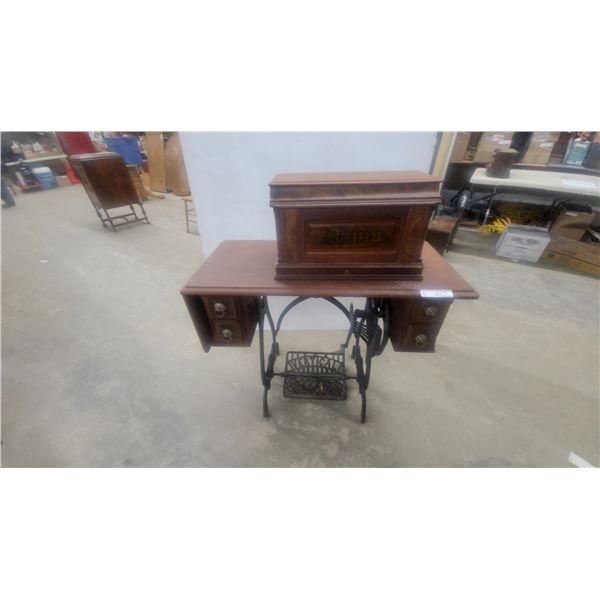Antique National "Vertical Feed" Treadle Sewing Machine in Oak Cabinet, Circa 1890s-1910s