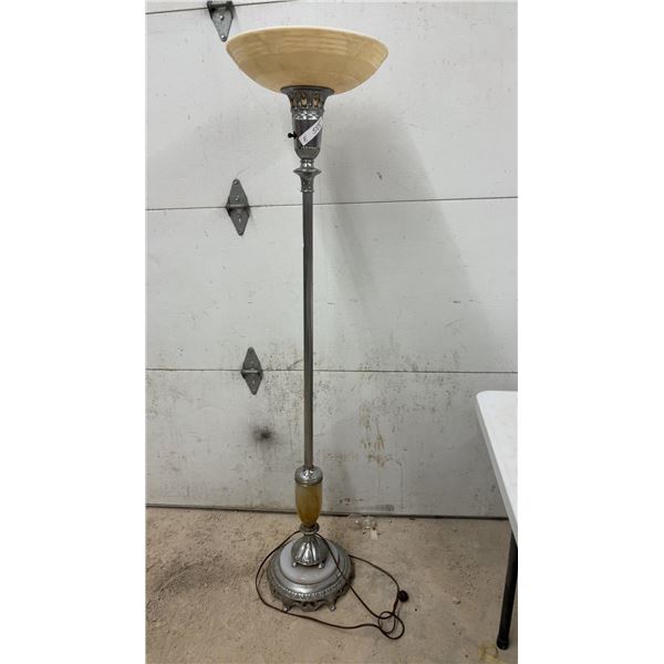 Vintage 1920s-1940s Art Deco Torchiere Floor Lamp with Alabaster Bowl Shade and Marble Base