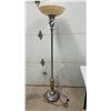 Image 1 : Vintage 1920s-1940s Art Deco Torchiere Floor Lamp with Alabaster Bowl Shade and Marble Base