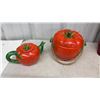 Image 2 : Vintage Majolica-Style Tomato-Shaped Ceramic Tableware Set, Teapot, Ice Bucket, and More