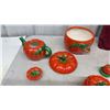 Image 3 : Vintage Majolica-Style Tomato-Shaped Ceramic Tableware Set, Teapot, Ice Bucket, and More