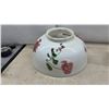 Image 2 : Antique Victorian Milk Glass Oil Lamp, Floral Shade, and Brass Hanging Fixture With Prisms