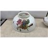 Image 3 : Antique Victorian Milk Glass Oil Lamp, Floral Shade, and Brass Hanging Fixture With Prisms