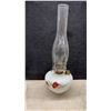 Image 4 : Antique Victorian Milk Glass Oil Lamp, Floral Shade, and Brass Hanging Fixture With Prisms