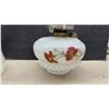 Image 5 : Antique Victorian Milk Glass Oil Lamp, Floral Shade, and Brass Hanging Fixture With Prisms