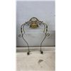 Image 6 : Antique Victorian Milk Glass Oil Lamp, Floral Shade, and Brass Hanging Fixture With Prisms