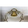 Image 7 : Antique Victorian Milk Glass Oil Lamp, Floral Shade, and Brass Hanging Fixture With Prisms