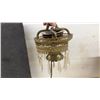Image 9 : Antique Victorian Milk Glass Oil Lamp, Floral Shade, and Brass Hanging Fixture With Prisms
