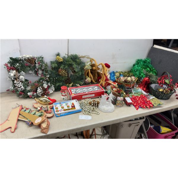 Christmas Decor: Silver Glass Ball Ornaments, Vintage Paper Fold- Out Bells, Garland