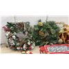 Image 2 : Christmas Decor: Silver Glass Ball Ornaments, Vintage Paper Fold- Out Bells, Garland