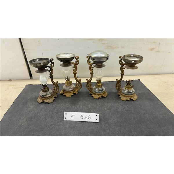 Antique Vapo-Cresolene Vaporizer, Set of 4. 1 Glass Shades Missing & Milk Glass Shade Broken