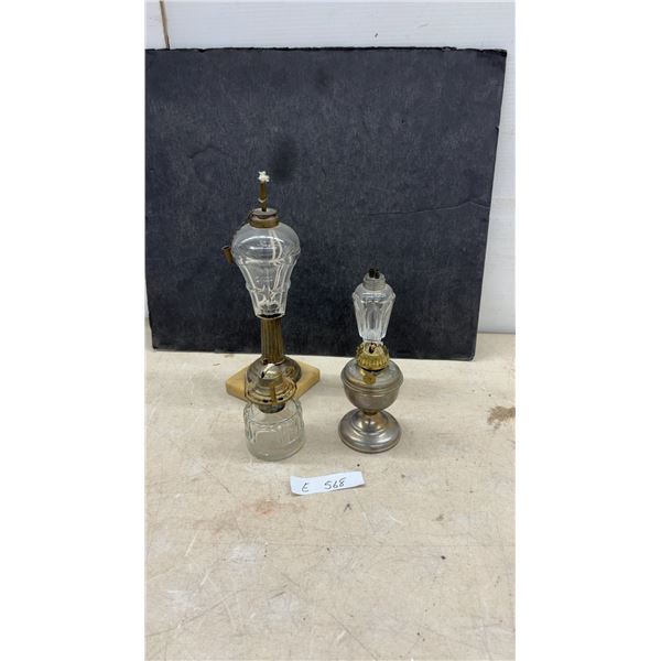 Two Vintage Oil Lamps Including Marble Base and Made in Germany & 2 Oil Whale Lamps, All Missing