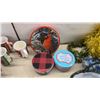Image 3 : Christmas Lot: Santa Figurine, Holiday Mugs, New 6 Tea Light Candle Display, Tinsel Garland