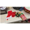 Image 5 : Christmas Lot: Santa Figurine, Holiday Mugs, New 6 Tea Light Candle Display, Tinsel Garland