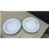 Image 11 : Vintage White Enamelware Set with Blue Rim, Chamber Pot, Colander, Bowls, Plates, Mugs and More