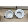 Image 3 : Vintage White Enamelware Set with Blue Rim, Chamber Pot, Colander, Bowls, Plates, Mugs and More