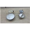 Image 8 : Vintage White Enamelware Set with Blue Rim, Chamber Pot, Colander, Bowls, Plates, Mugs and More