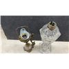 Image 3 : Vintage Oil Lamps, Pressed Glass, Blue Rare Jasperware Fox Hunt Miniature, Ornate Metal Stand