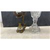 Image 4 : Vintage Oil Lamps, Pressed Glass, Blue Rare Jasperware Fox Hunt Miniature, Ornate Metal Stand
