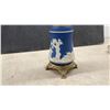 Image 6 : Vintage Oil Lamps, Pressed Glass, Blue Rare Jasperware Fox Hunt Miniature, Ornate Metal Stand