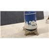 Image 7 : Vintage Oil Lamps, Pressed Glass, Blue Rare Jasperware Fox Hunt Miniature, Ornate Metal Stand