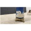 Image 8 : Vintage Oil Lamps, Pressed Glass, Blue Rare Jasperware Fox Hunt Miniature, Ornate Metal Stand