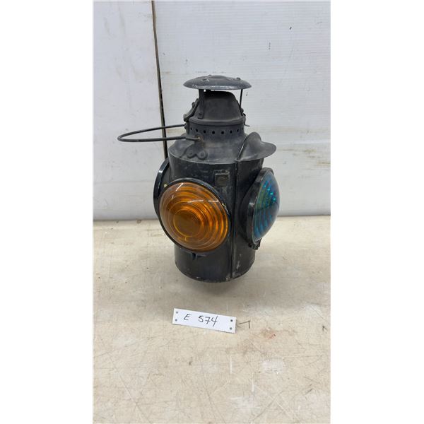 Antique CNR Canadian National Railway Signal Lantern by Piper of Montreal, Amber and Blue Lenses