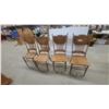 Image 1 : Set of Four Antique Oak Double Press Back Dining Chairs with Carved Top Rails and Spindle Backs
