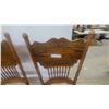 Image 4 : Set of Four Antique Oak Double Press Back Dining Chairs with Carved Top Rails and Spindle Backs