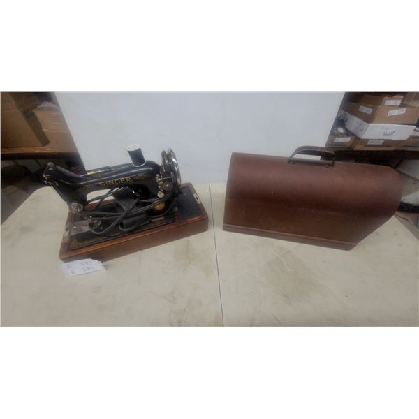 Vintage Singer Model 15-90 Electric Sewing Machine with Gold Filigree Decals and Wooden Dome Case