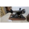 Image 2 : Vintage Singer Model 15-90 Electric Sewing Machine with Gold Filigree Decals and Wooden Dome Case