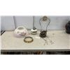 Image 1 : Antique Hand-Painted Opal Glass Hanging Parlor Lamp with Floral Design and More