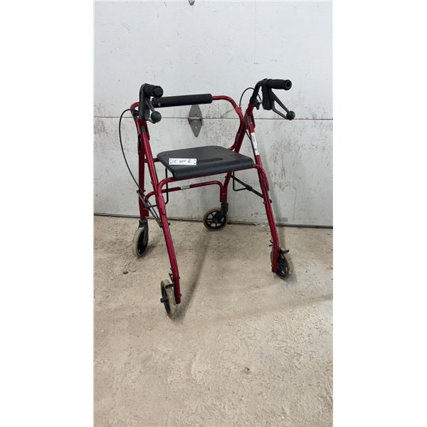 Dana Douglas 4200 DX Four-Wheel Rollator Walker With Seat and Hand Brakes, Red