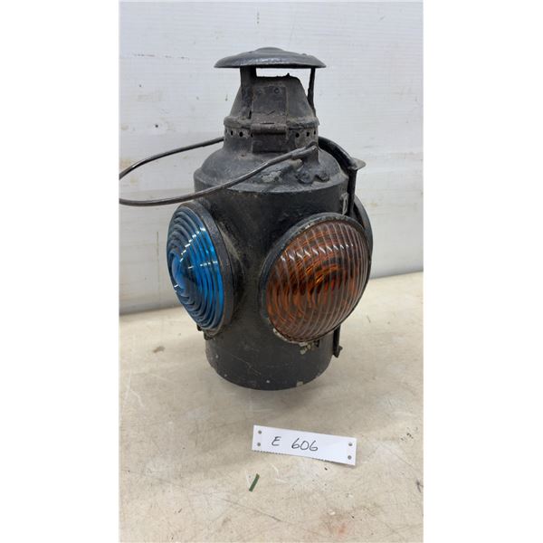 Antique Hiram L. Piper & Company Canadian Pacific Railway Switch Lamp with Blue and Amber Lenses
