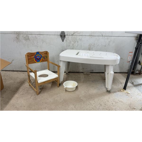 Plastic Shower Transfer Bench with Adjustable Legs and Sesame Street Grover Potty Training Chair