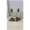 Image 2 : Pair of Onyx and Brass Candlesticks, Ceramic Cornucopia Vases, Glass Bells and More