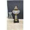 Image 3 : Antique Oil Lamps Including Frosted Glass Iris Lamp and Hand-Painted Floral Ceramic Lamp