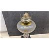 Image 4 : Antique Oil Lamps Including Frosted Glass Iris Lamp and Hand-Painted Floral Ceramic Lamp